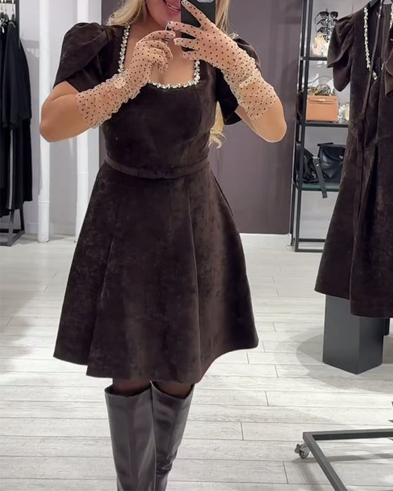 Puff Sleeve Wide Neck Dress