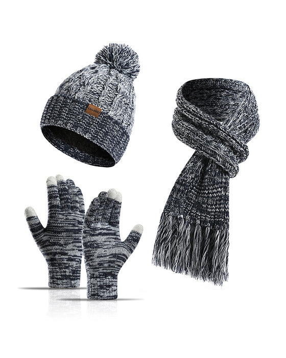 Hat Knitted Wool Three-Piece Set