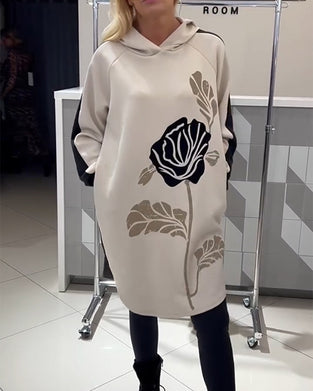 Hooded Color-Block Floral Print Dress