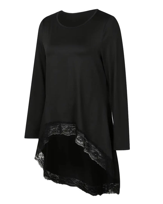 Irregular Long-Sleeved Mesh Patchwork Top