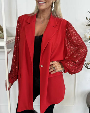 One-Button Sequined Patchwork Blazer