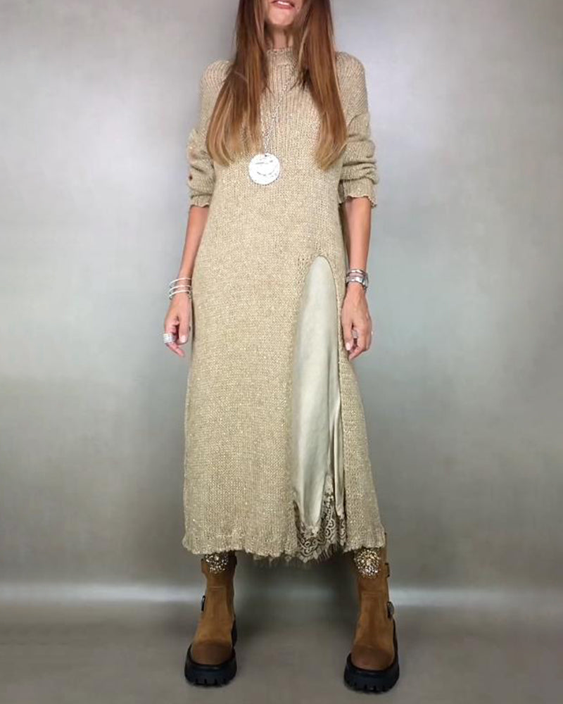 Knitted Dress and Lace Cami Dress Two - piece Set