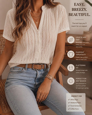 Cutout Cardigan Short-Sleeve Blouse