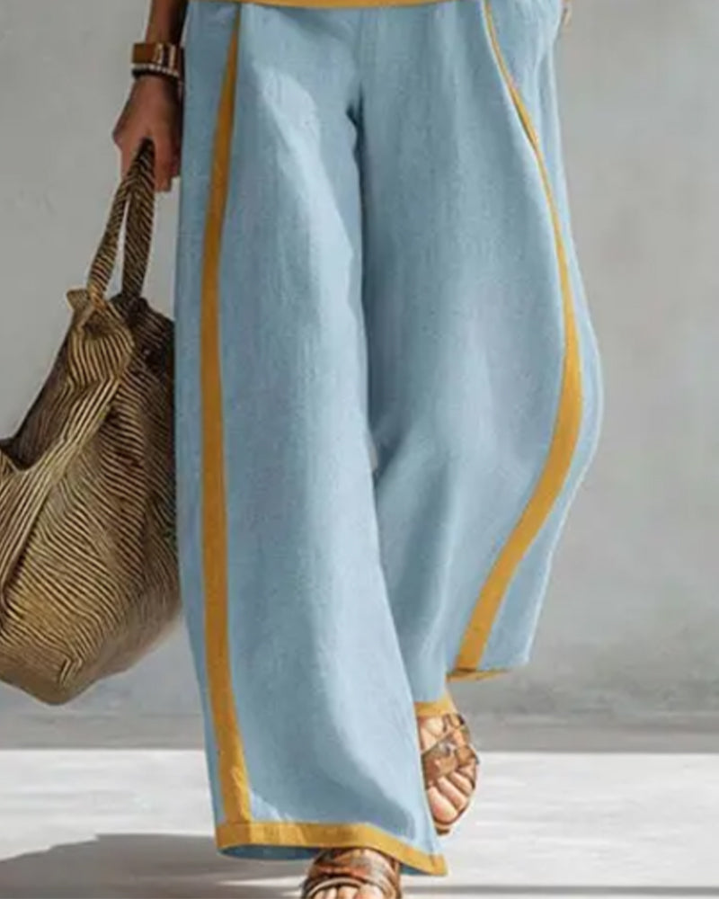Sleeveless Casual Color-Blocked Two-Piece Set