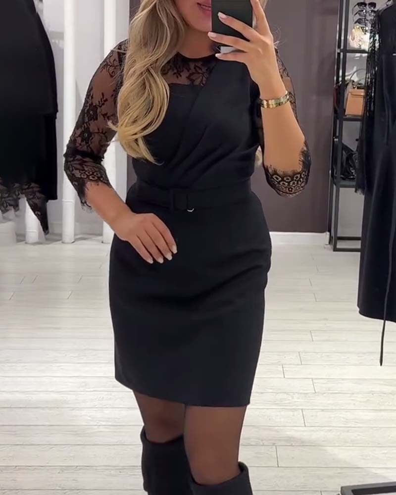 Waist-Cinching Patchwork Dress