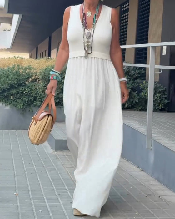 Solid Color U Neck Dress