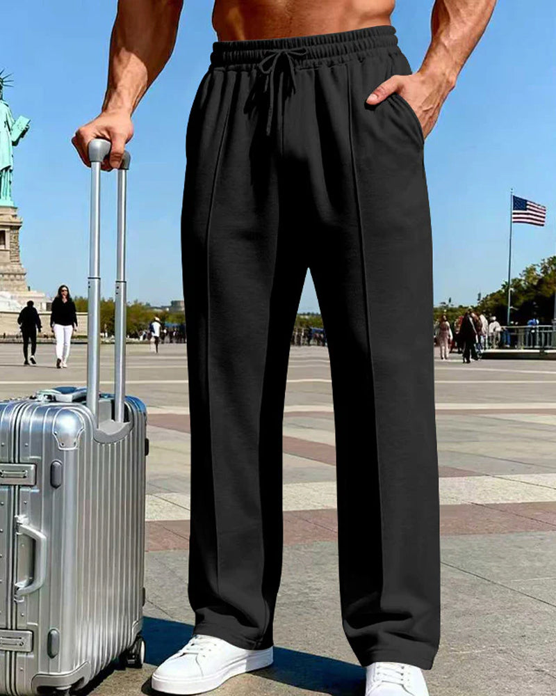 Men's Elastic Waist Drawstring Straight Leg Pants