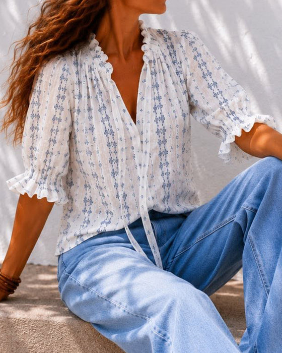 Small Floral Ruffle Blouse
