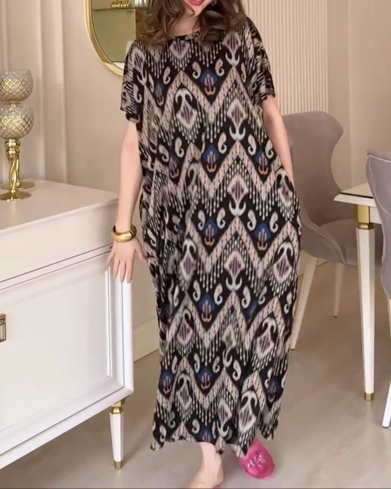 Round Neck Printed Loose Long Dress