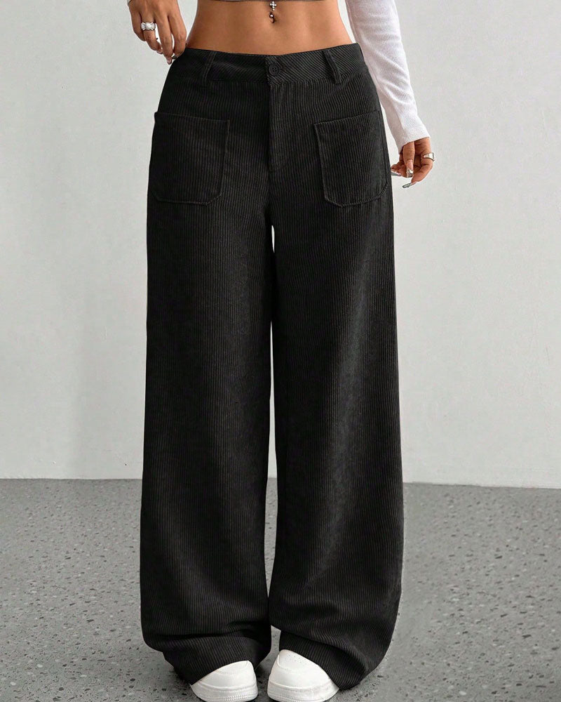 Front Back Pocket Solid Straight Leg Long Pant