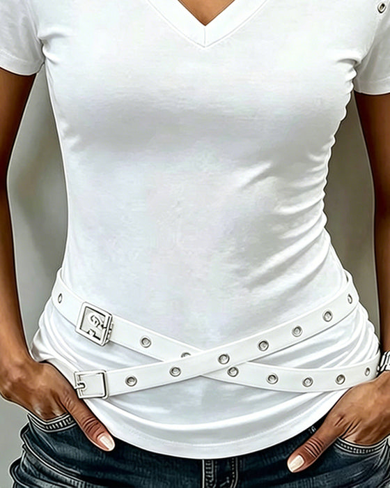 Cross Strap Hollow Out Slim Fit T-Shirt