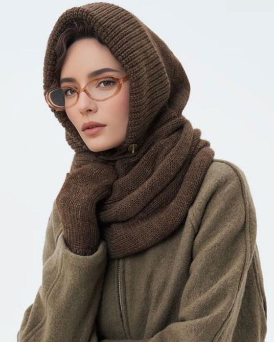 Wholesale Solid Color Knitted Hooded Scarf