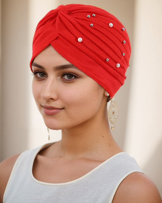 Pearl Pleated Pre-Tied Turban Hat