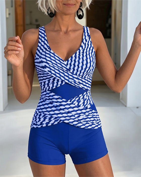 Geometric Print Crisscross Design Tankini