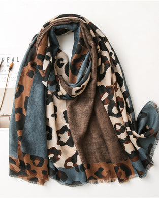 Women's Leopard Patchwork Print Fringe Shawl Scarf