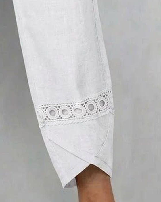 Solid Color Openwork Casual Pants