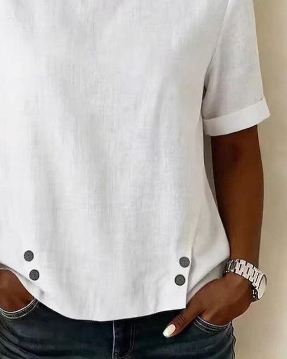 Short Sleeve Irregular Design Neck Blouse