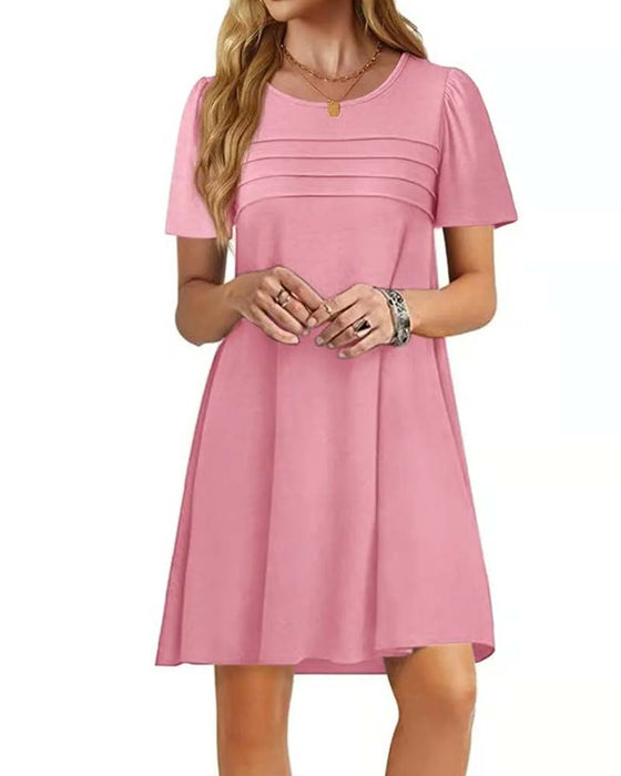 Ruffle Short Sleeve Round Neck Dress