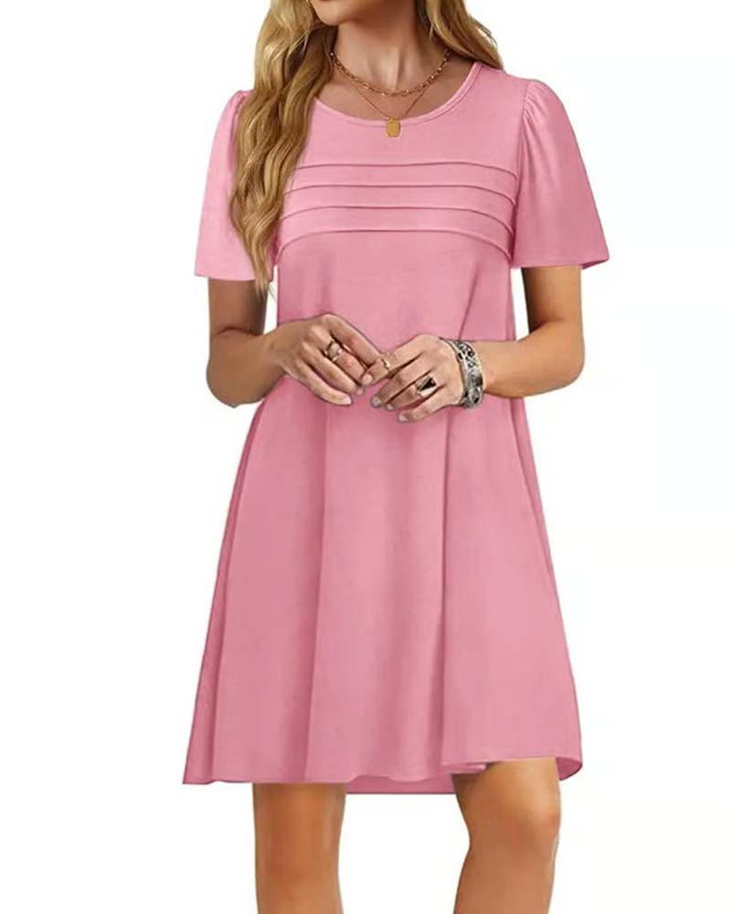 Ruffle Short Sleeve Round Neck Dress