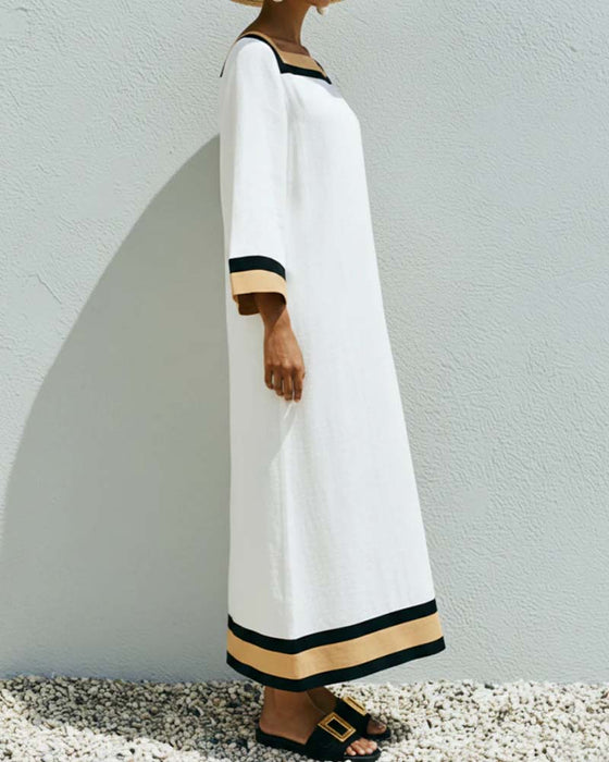 Square Neck Color-Block Loose Long Dress
