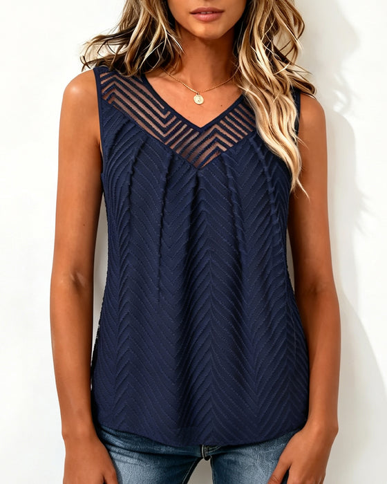 V-Neck See-Through Mesh  Tank Top