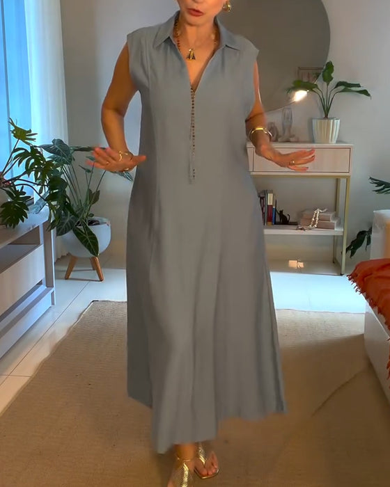 Elegant Lapel Long Dress