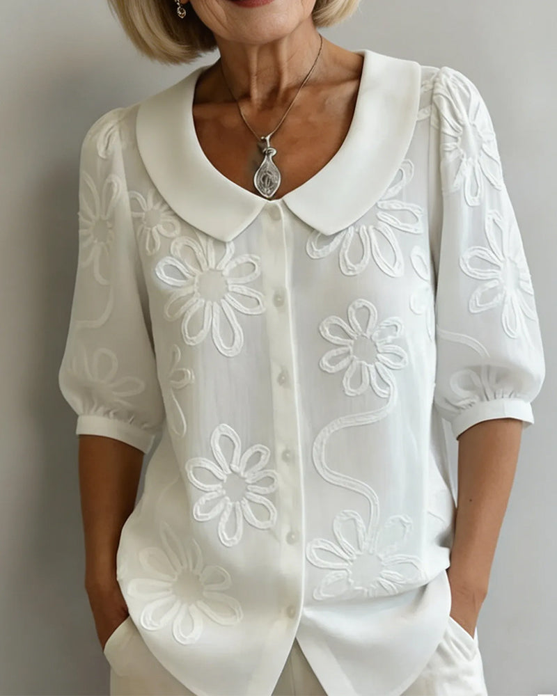 Floral Print Short-Sleeve Blouse