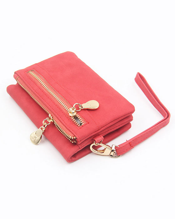 Women's Bifold Zipper Wallet Plain Short Card Purse