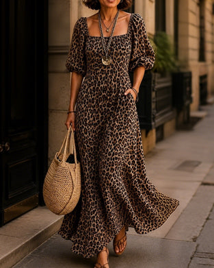 Square Neck Leopard Fashion Dress