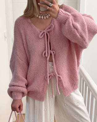 Lazy style solid color lace-up cardigan