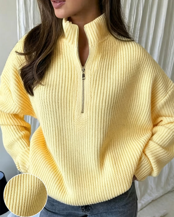 Half-Zip Stand Collar Stylish Pullover