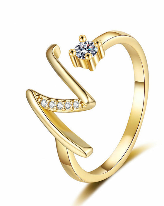 Adjustable Sparkling Initial Ring For Women