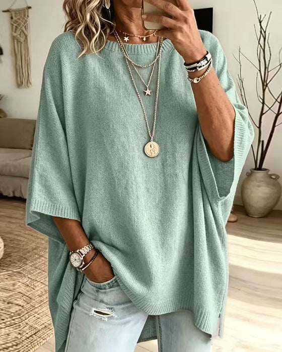 Loose Round Neck Solid Color Pullover