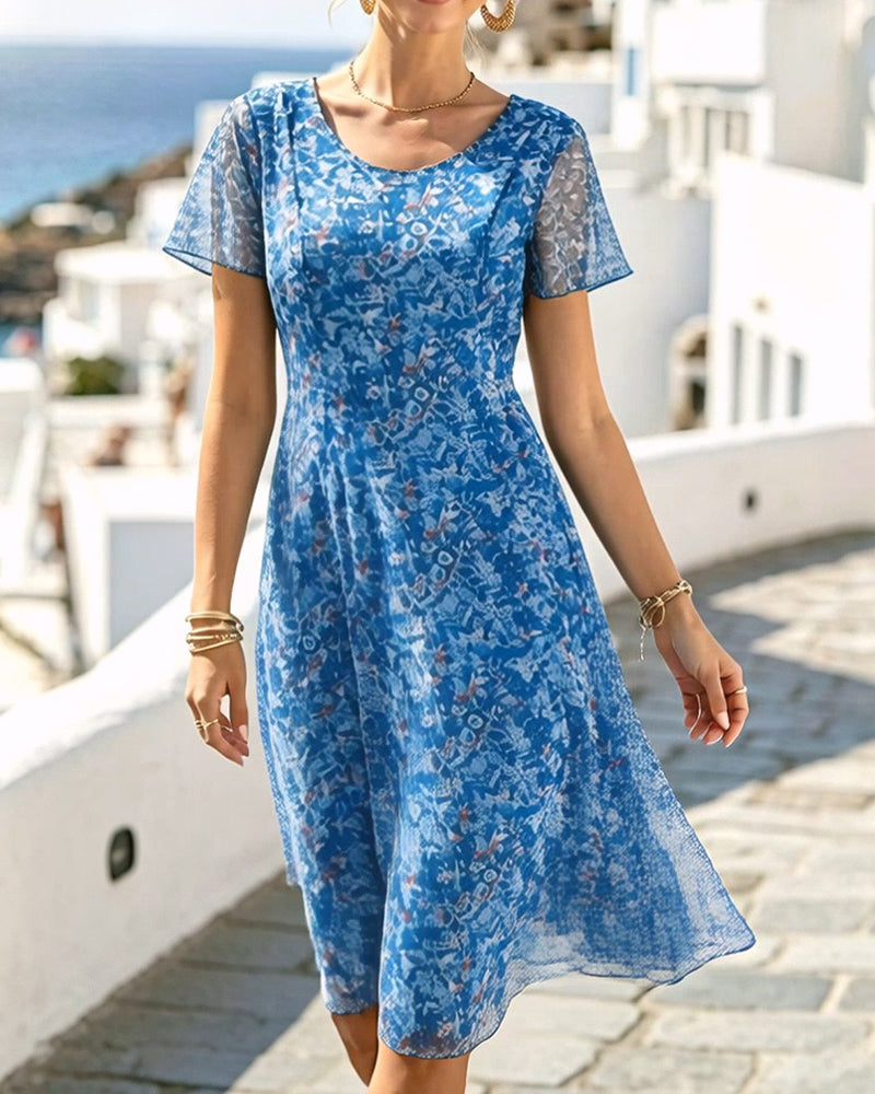 Floral Short Sleeve A-Line Dress