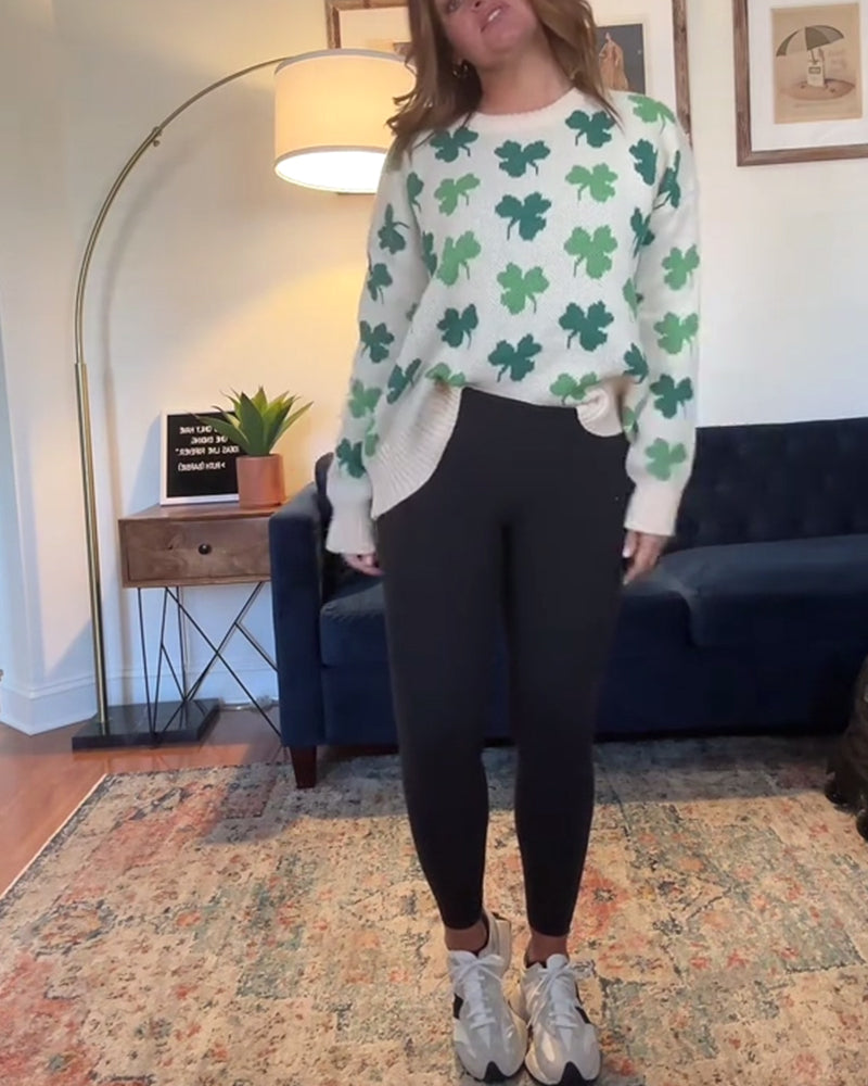 Casual Crew Neck Lucky Pullover