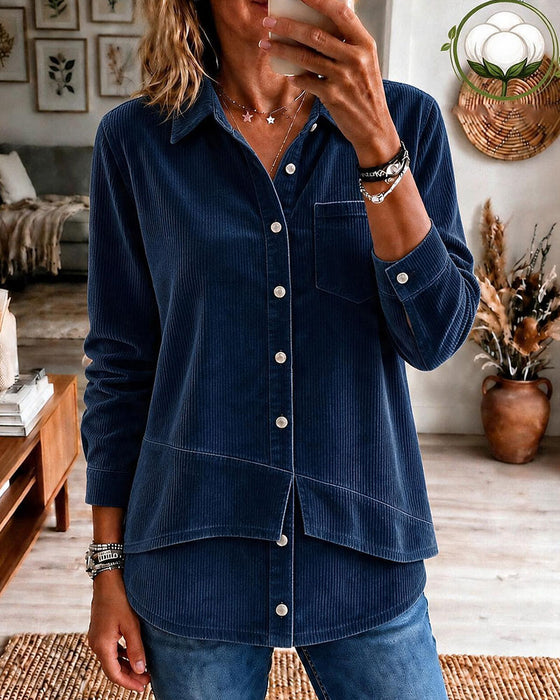 Corduroy Asymmetric Hem Blouse