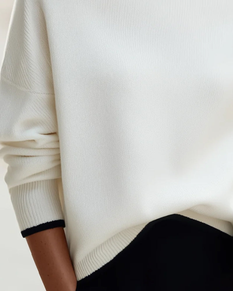 One-Shoulder Drop Shoulder Long Sleeve Color Block Pullover