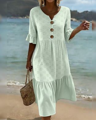 Hollow-Out Mid-Length Dress With Ruffle Trim