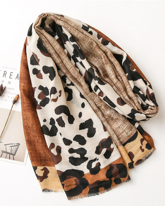 Women's Leopard Patchwork Print Fringe Shawl Scarf