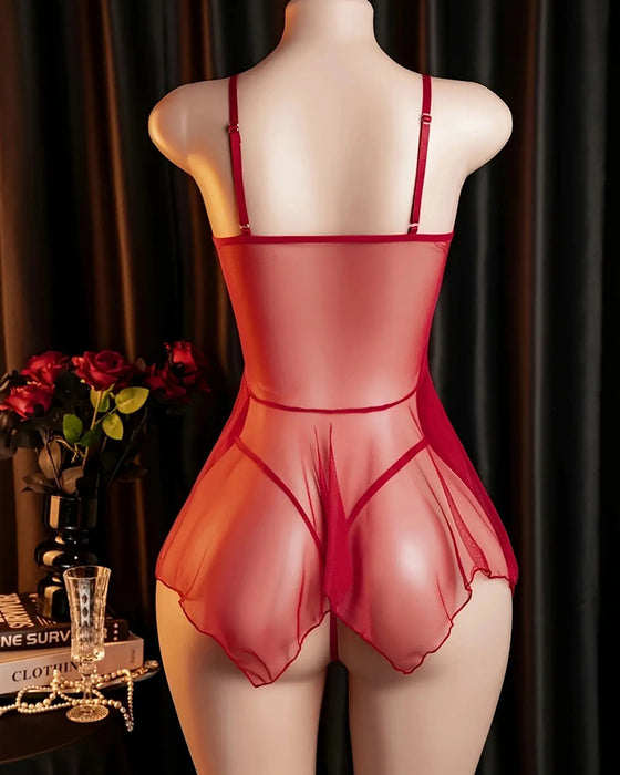 Lace Mesh Spaghetti Strap Sleepwear