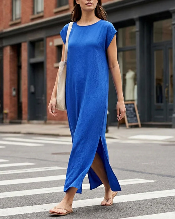 Midi Length Slit Loose Dress