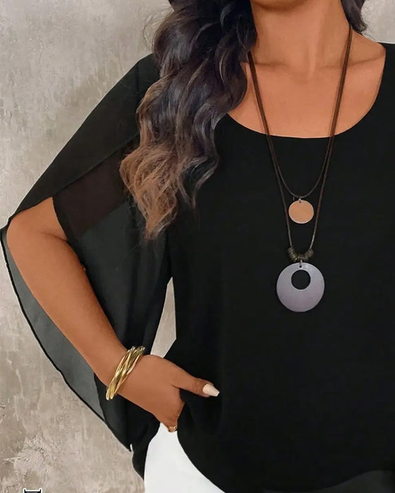 Crew Neck Irregular Solid Blouse