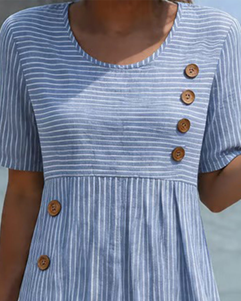Pinstripe Wood Button Dress