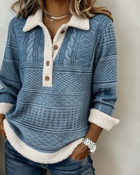 Collared Patchwork Fashion Casual Sweatshirt