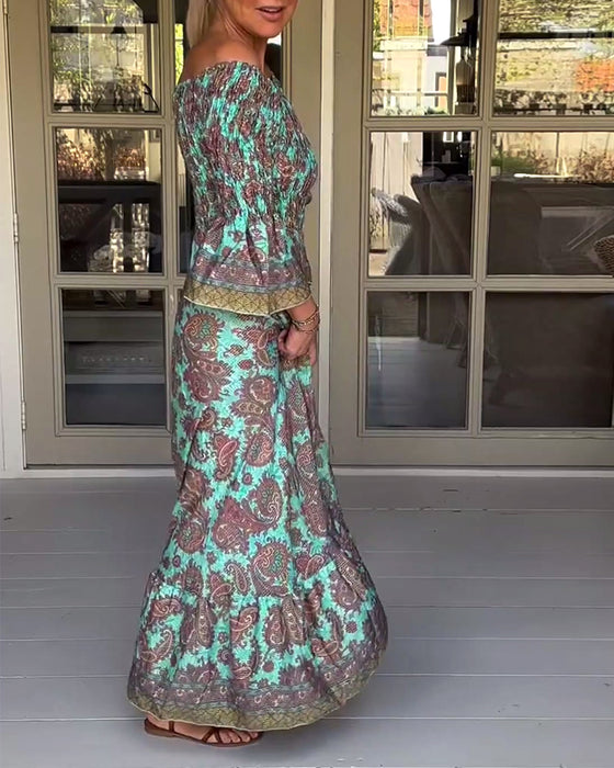 One shoulder casual retro print dress