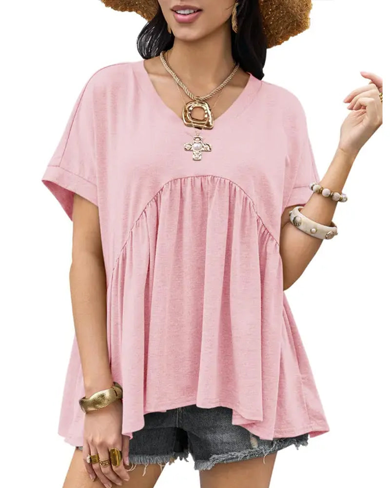 V-Neck Pleated T-Shirt