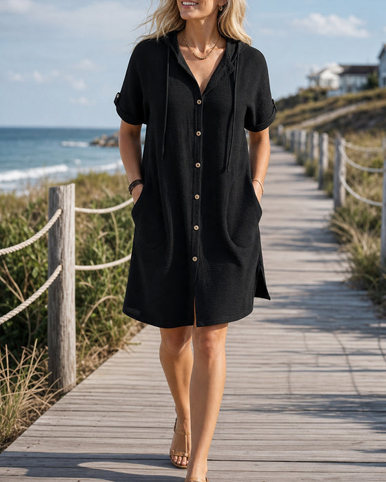 Side Pocket Button Casual Dress