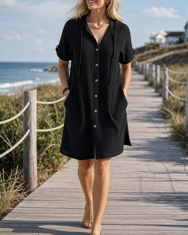 Side Pocket Button Casual Dress