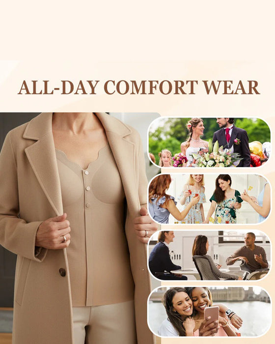 Thermal Front Buttons Integrated Bra Tank Top