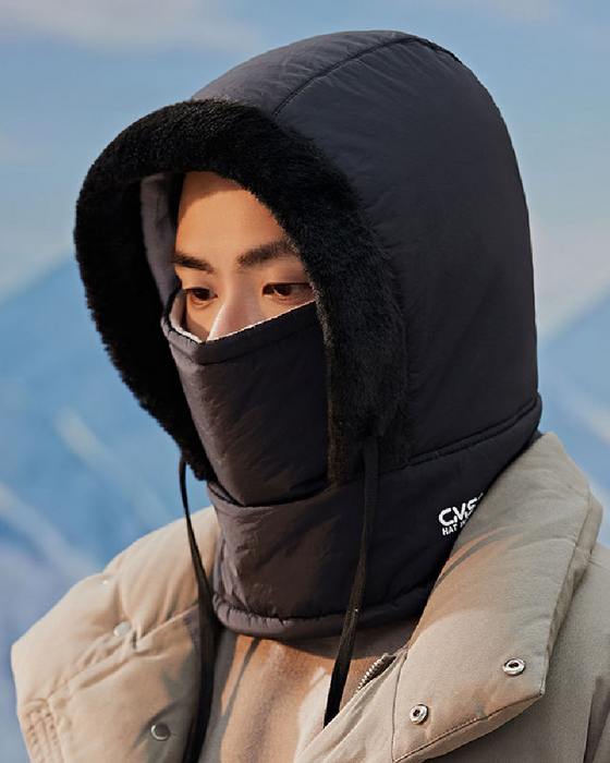 Thickened Thermal Hood With Plush Lining And Face Mask For Men And Women